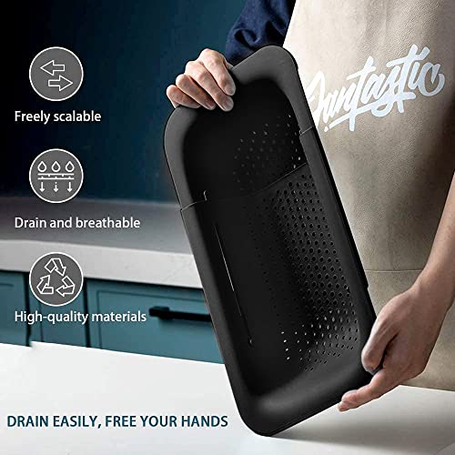 Image of Collapsible Sink Colanders and Strainers Basket Extendable Plastic Fruit Vegetable Strainer Drainer Basket for Kitchen (Length 13.6 inch-18.7 inch) (Black) 6 * 10