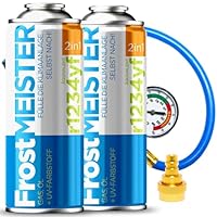 FrostMEISTER 2in1 – Auto-Klimaanlagen-Nachfüllset (2X 400 ml Dose + Schlauch mit Manometer & Adapter) – Für R1234yf (ab Baujahr 2017), schnelle, einfache & umweltfreundliche Anwendung