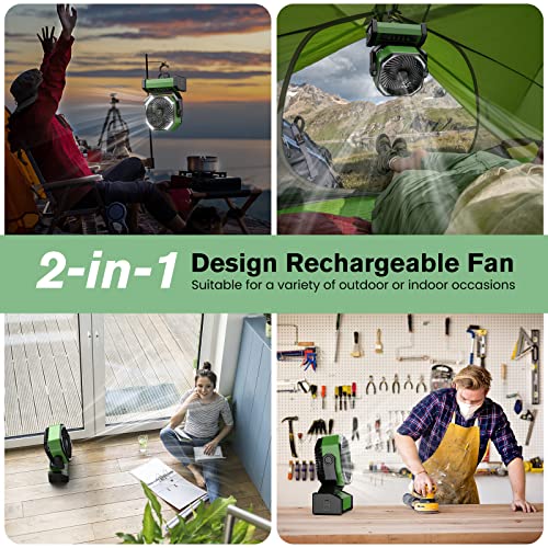 Zmirne Portable Camping Fan With Auto-Oscillating & Remote & Led Light, 20000Mah Rechargeable Battery Powered Fan(60Hrs),Hurricane But Quiet Fan, Anti-Drop And Collision Outdoor Fan For Travel, Green #TOP4