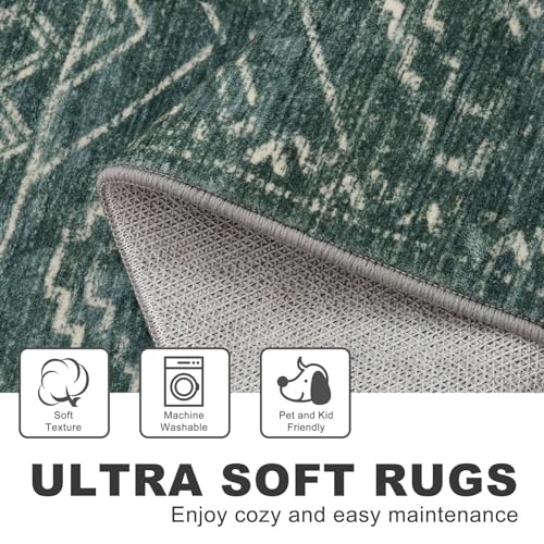 KILOCOCO Hallway Runner Rug 2'x8' Runners for Hallways Washable Runner Rug Non Slip Laundry Room Rug Low-Pile Rug Runner for Bedroom Kitchen Living Room Boho Rug, Green