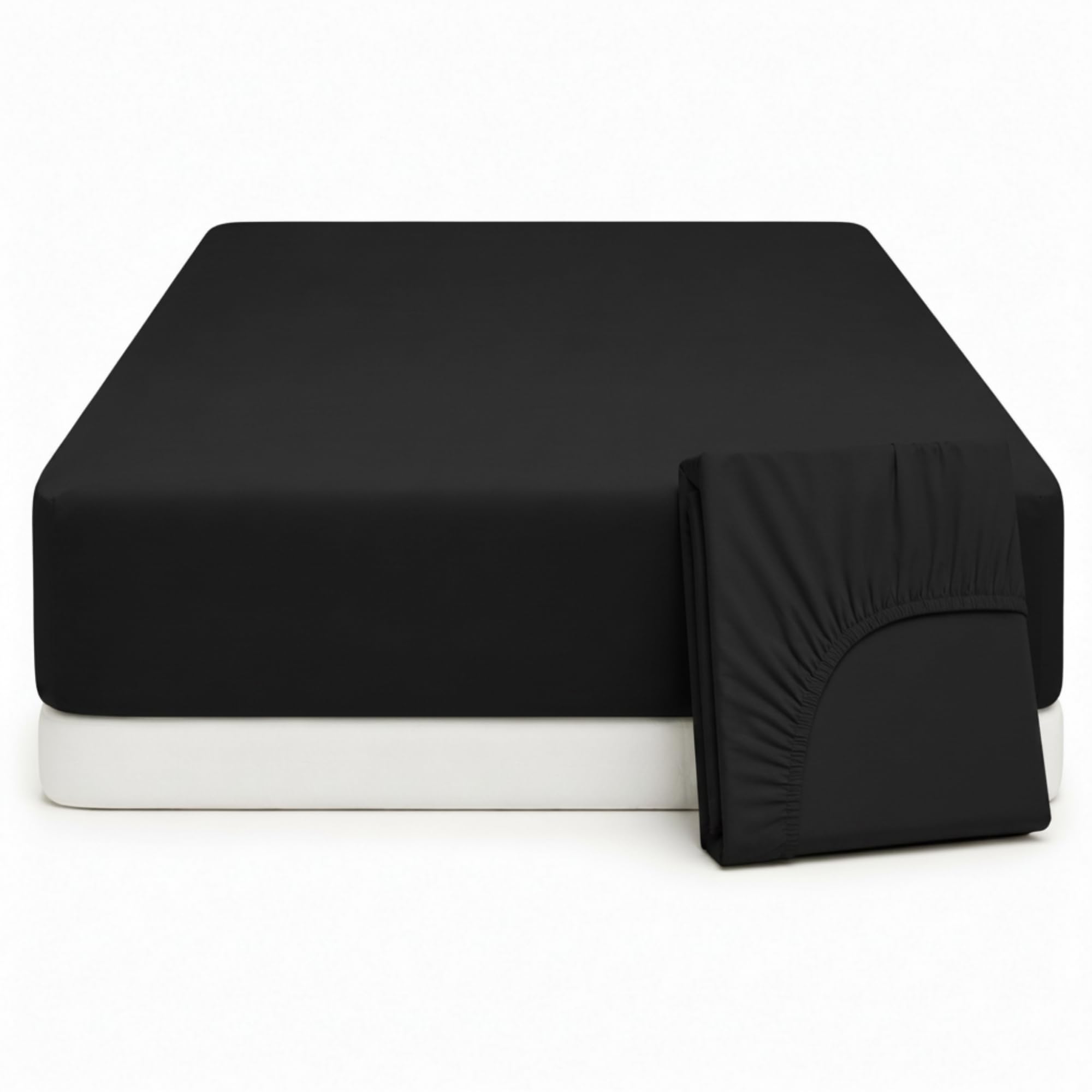 Q&H - Double Bedding Fitted Sheet Black - Brushed Microfibre 30cm Deep Pocket Elasticated Fit - Easy Care Soft & Breathable - Washable Fade & Shrink Resistant Mattress Sheet — image 1