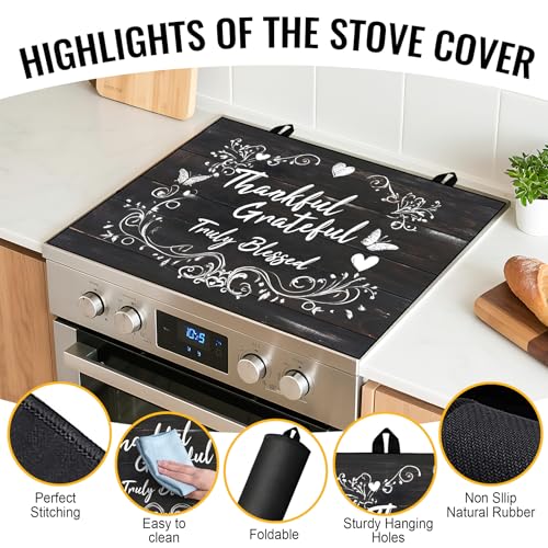 Image of Stove Top Cover for Electric Stove,Glass Stove Top Cover, Heat Resistant Glass Cooktop Cover, Stovetop Protector, Kitchen Decor, Dish Drying Mats Cover for Ceramic Washer Top 28.5x20.5 inch