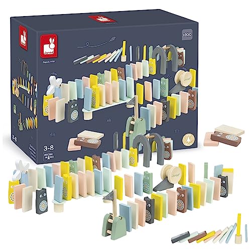 Dominos en bois Janod J04404 : jeu de motricité fine et de concentration dès 3 ans