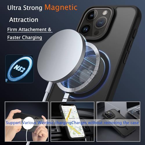 Image of for iPhone 16 pro Case [Compatible with Magsafe]Translucent Matte Phone Cover, [10 FT Military Grade Drop Protection] Slim Durable Shockproof Protective Bumper (Black Magnetic, iPhone 16 Pro)