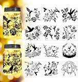 Peacoblue Hummingbird and Flowers Silhouette Cutouts for Jars Mason Can Glass Wishing Bottle Decor(No Stickers), 12Pcs Reusable Silhouette DIY Craft Kit for Lantern Art Home Garden