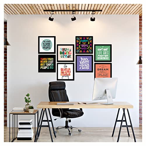 Image of PAPER PLANE DESIGN Motivational Quotes Wall Framed Posters, Office Wall Decor, Inpirational Wall Frames with Quotes.Set of 8 (10 x 10 Inch) (MDF POSTERS)
