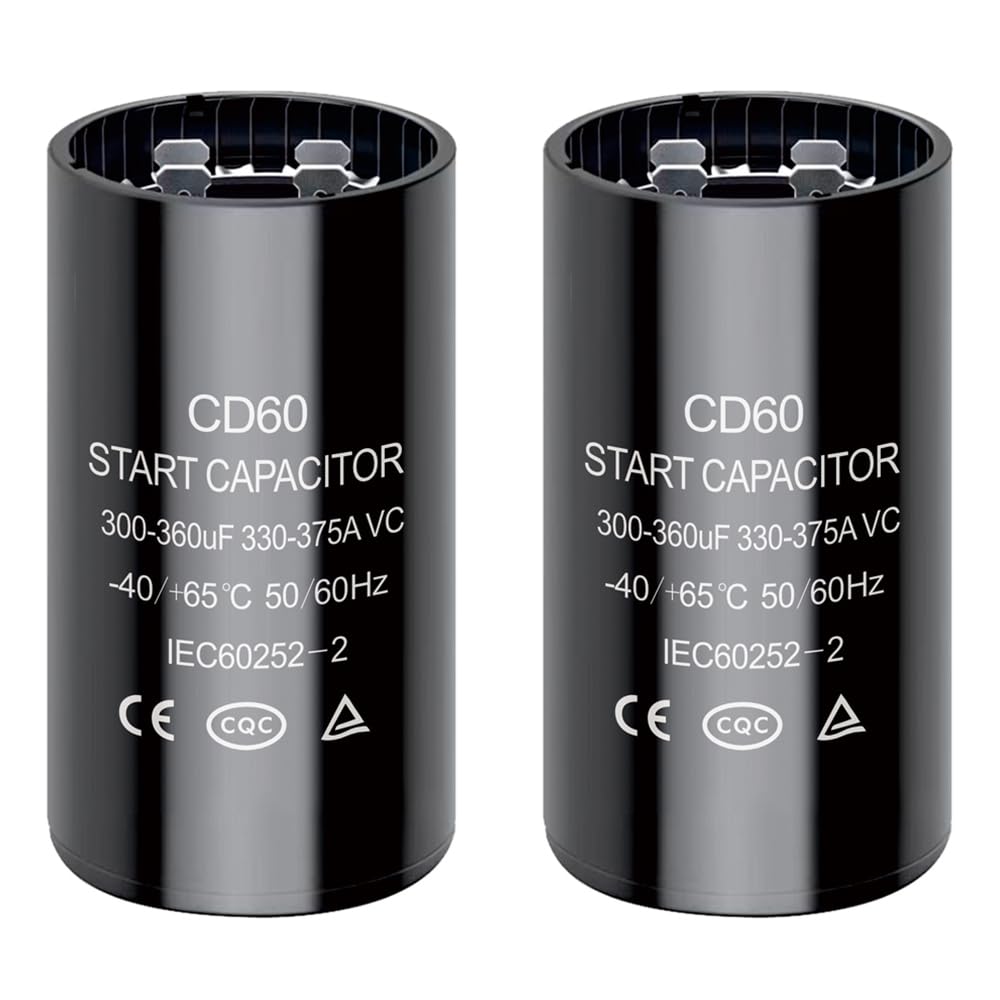 300-360 uf/MFD CD60 Round Start Capacitor ±20% 50/60 Hz 330-375 VAC Round Motor Well Pump Start Capacitor (300-360 uf/MFD, 2)