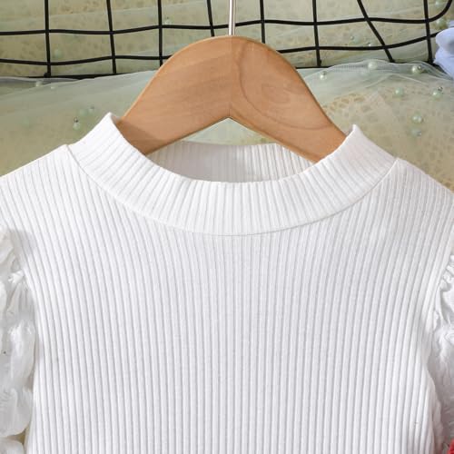Image of Toddler Girls Christmas Outfits Girls Puff Sleeve Knit Ribbed Tops Button Down Vest Plaid Skirt Set Winter Clothes