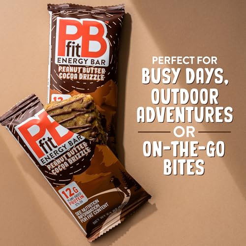 Image of PBfit Peanut Butter Cocoa Drizzle Energy Bars, 12g Protein, 5g Fiber, Gluten Free, Vegan, Plant-Based, Non-GMO, 2.1 Oz (Pack of 4)