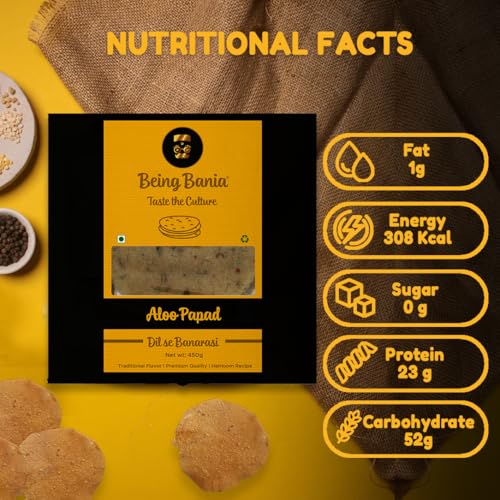 Image of Being Bania Aloo Papad - 100% Natural | Banarasi Aloo Papad | 450Gm | Aloo Flavour Fryums | Indian Snack Papad