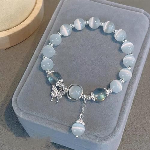 Leyu&Hafort Cat's Eye Crystal Butterfly Bracelet for Women, Elegant Beaded Bracelet with Fairy Charm2