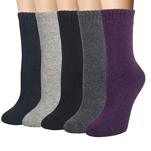 Image of 5 Pairs Wool Socks for Women, Winter Warm Cute Cat Crew Socks
