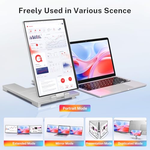 Image of Triple Screen Laptop Monitor Extender - 2.5K QHD IPS Triple Portable Monitor for Laptop 13.3-17 Inch, Plug Play and Compatible with MacOS /Wins /Chrome /Dex (Silver)