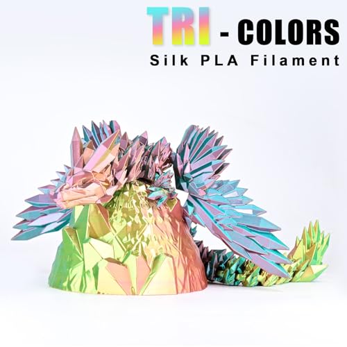 Image of PLA Filament 1.75mm, Silk Rainbow Color PLA Filament, Tri Color 3D Printer Filament Sky Blue Yellow Rose Red, Fit to AMS, 1kg /Spool