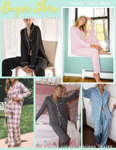 Ekouaer Women's Pajama Sets Button Down Long Sleeve Top & Pants Sleep sets - image 5
