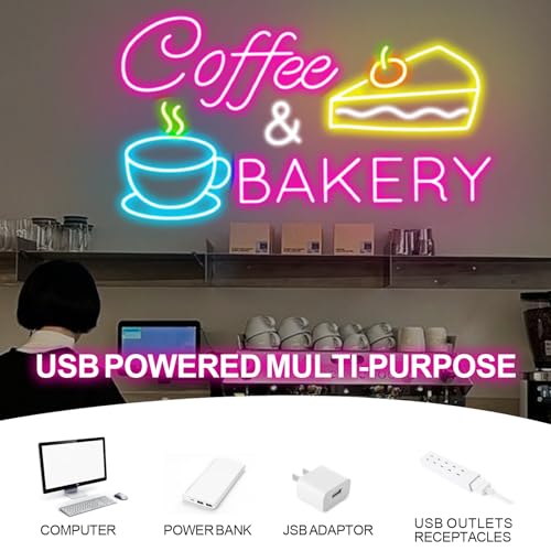 Image of Coffee & Bakery Neon Sign, Open Cake Bakery And Coffee Shop Neon Light,Cake Bakery Wall Decor for family party birthday, kitchen coffee bar dhop restaurant hotel decoration weddings & retail decor