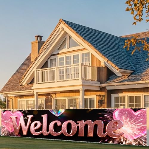 Image of Nuxovilar Welcome Home Banner Pink Glitter Heart 17.7x78.7 Polyester