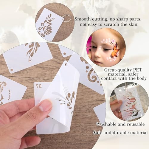 Celblisora 46 Stück Gesichtsbemalungsschablonen, Wiederverwendbare Vorlagen für Halloween-Körperbemalung, Gesichtsbemalung für Make-up,Halloween-Party-Kunstmalerei