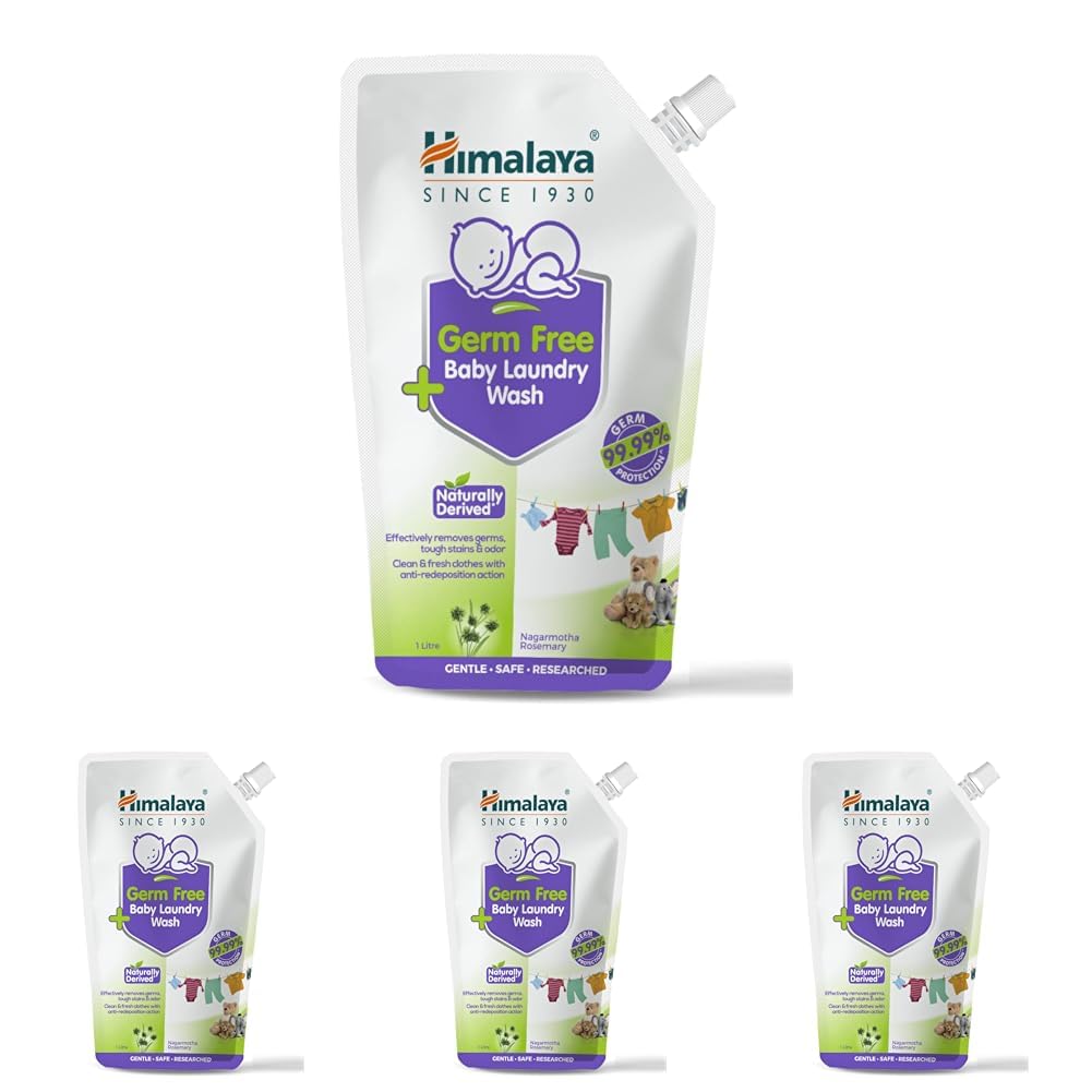 Himalaya Germ Free Baby Laundry Detergent Liquid 1 L (Refill Pouch) | Plant Based Cleansers & Biodegradable Ingredients | Dermatologically Tested (Pack of 4)-image-9