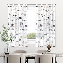 Cortinas De Chef Para Cocina HOMEYA - Cortina Cocina Translúcida 100x140cm - Visillo Transparente Estampado para Ventana, Marco de puerta - 2 Unidades