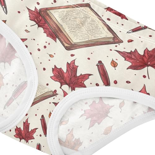 ZZKKO Maple Leaves and Book Pen Girls Underwear Toddler Panties for Girls Comfort Brief Size 8Y3