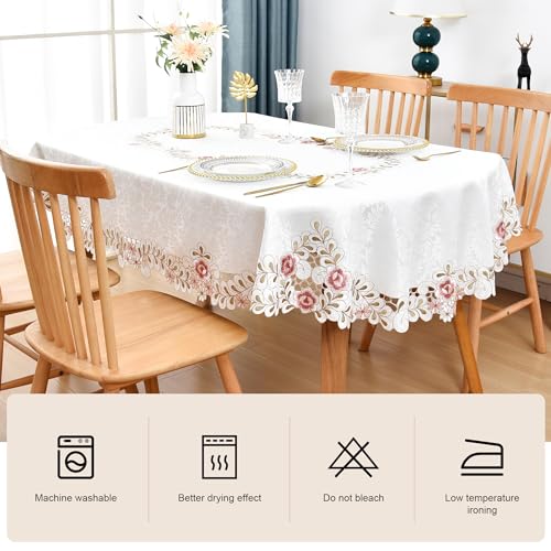 Wolkemer OVAL_155X260 Damask Fabric Oval Tablecloth Embroidered Floral Table Cover thumb #3