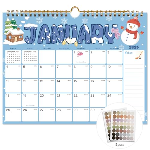 Vibrant Focus 2026 Calendar - 18 Monthly Wall Calendar January 2026 - June 2027 8.5 x 11 Calendar 2026 with Twin-Wire Binding Hanging Hook Blocks and Julian Dates (Calendar Festivals)