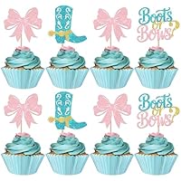 Xsstarmi 30 Pack Boots or Bows Cupcake Toppers Gender Reveal Party Decorations Glitter Boy or Girl Cupcake Picks for Cowboy Cowgirl Baby Shower Birthday Party Cake Decorations