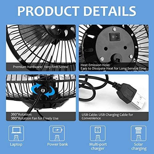 AUNMAS 5.2W USB Solar Panel Powered Fan, Mini Portable Fan for Cooling Ventilation Outdoor Home Travelling Chicken House Car Ventilation System, 8 Inch
