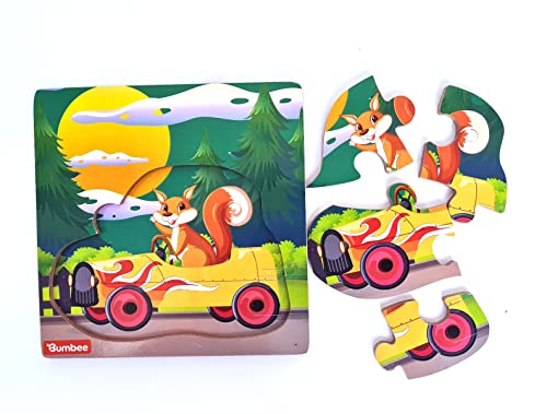 Image of Bumbee Wooden Jigsaw Puzzle Board for Kids (Set of 5) | Animal Puzzles for Toddlers 2+ Years | Montessori Learning Toy Animal Riding Vehicle | Educational Preschool Puzzle Gift for Kids, Boys & Girls