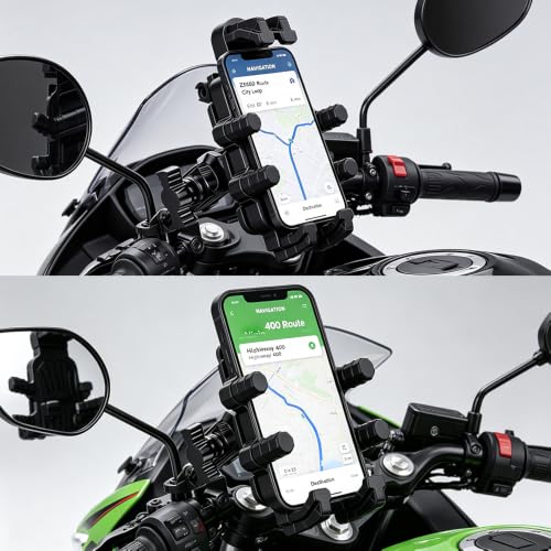 Image of Motorcycle Phone Holder for 13mm- 19mm Fork Stem Hole,Smartphone 4.7''-7.2'' Motorbike Mirror Seat Phone Mount (E-Mirror Mount)