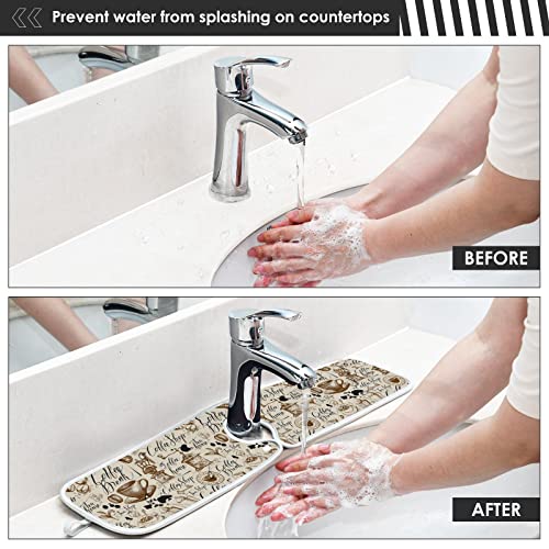 coffee theme faucet water catcher mat 2 pack coffee beans drying mat absorbent bathroom faucet handle drip catcher tray bar rv kitchen sink splash guard 23x5 inches