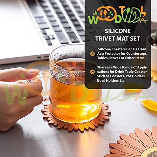 Image of Silicone Trivet Mat - Sunflower Hot Pot Holder Pads - Coasters for Kitchen - Placemat for Hot Dishes - Hot Pads for Table (Set of 4, Meduim, Brown)