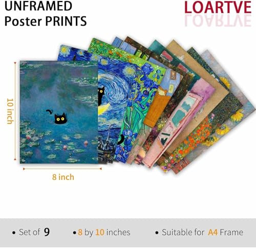 Loartve FBATUYA9JIAN-3-18 9Pcs Funny Black Cat Wall Art Cats In Famous Paintings Posters Prints Vintage Gallery Wall Decor Pictures Eclectic Cute Preppy Aesthetic Room Decor,Unframed thumb #5