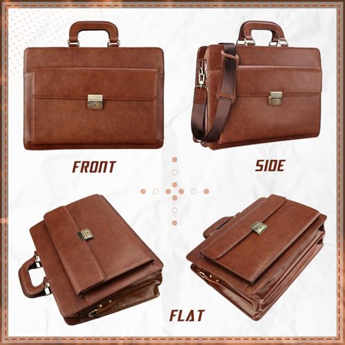 Banuce Leather Briefcase for Men Legal Attorney Lawyer Bag Attache Case for 15.6 Inch Laptop with Lock Detachable and Adjustable Strap Business Travel Vintage Gradient Brown4