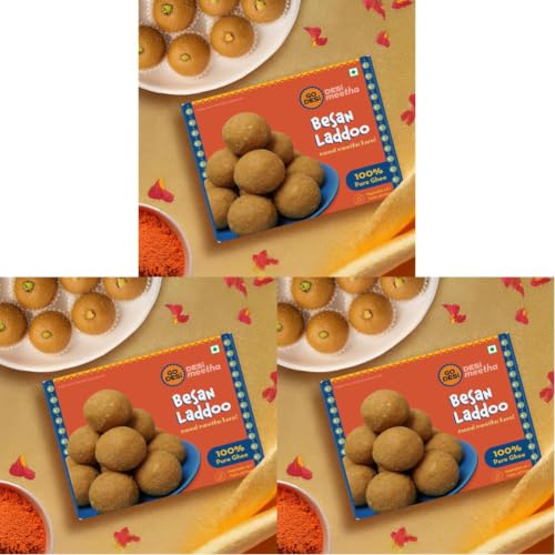 Image of GO DESi Ghee Besan Laddu - 180 /150 grams | Made with Pure Cow Ghee | No Palm Oil or Maida | Sweets | (Pack of 3)
