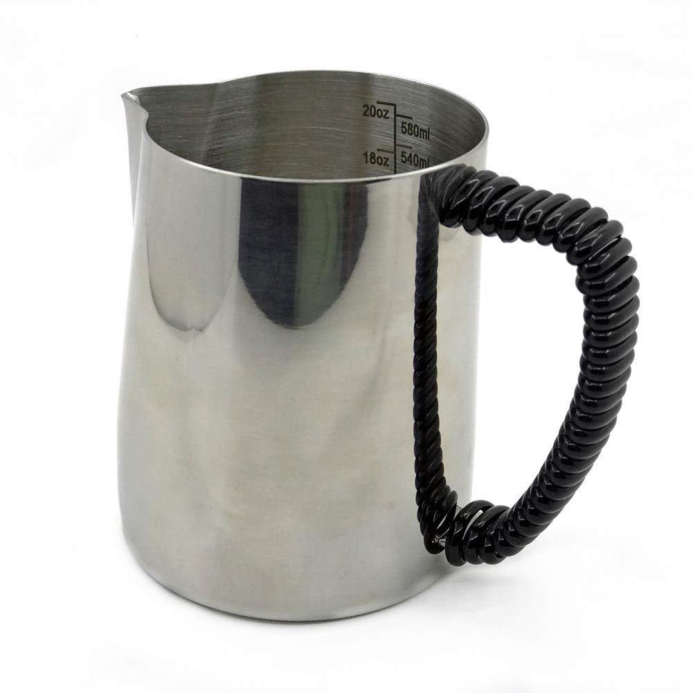 600 ml Milk Frothing Pitcher - Stainless Steel Frothing Cup Professional Latte Coffee Frothing Rubber Handle Jug