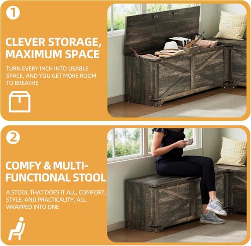 DWVO L-Shaped Storage Bench, 18" High Corner Dining Bench with Storage, Wooden Nook Storage Chest for Living Room, Bedroom