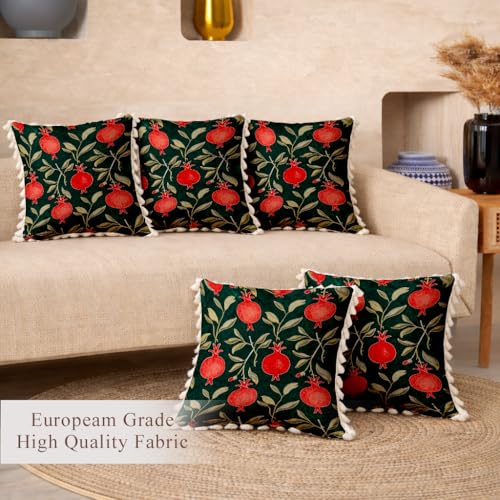 Image of STITCHNEST 'Little Meadow Series' Tassled Cushion Cover | Set of 5 | Floral Cushion Cover 16 inch x 16 inch