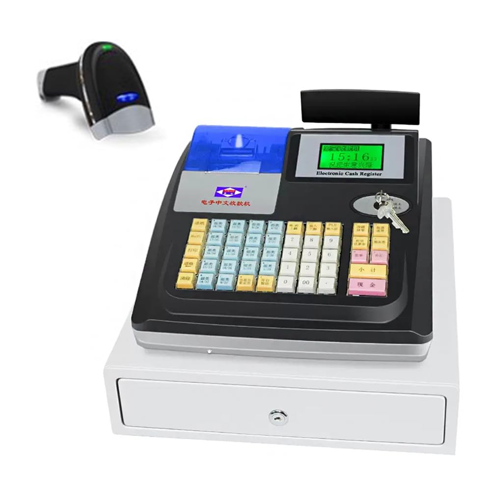 Caja Registradora Electrónica, con Pantalla De Visualización De Clientes, Carga Rápida De Impresora Térmica Comercial,Negro