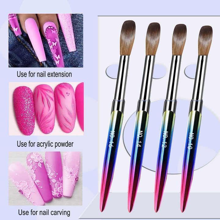 KIRA Professional Rounded Acrylic Brush Set | Nail Art Extensions | Natural Bristles Bristles & Light Sturdy Rainbow Body, Smooth Application | 4pc Acrylic Nail Brush, Size 10/12/14/16 - Image 4 thumbnail