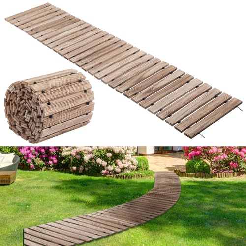 Landical 24ft Wooden Garden Pathway with Non Slip Surface Roll Out Boardwalk Walkways Road Floor Pathway Rustic Path Decorative Patio Pavers for Outdoor Garden Beach Wedding Party(Light)
