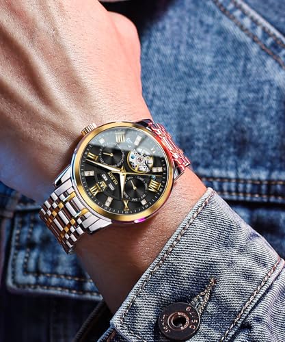 Image of OLEVS Mens Automatic Mechanical Watch Skeleton Tourbillon Luxury Dress Stainless Steel Wrist Watch
