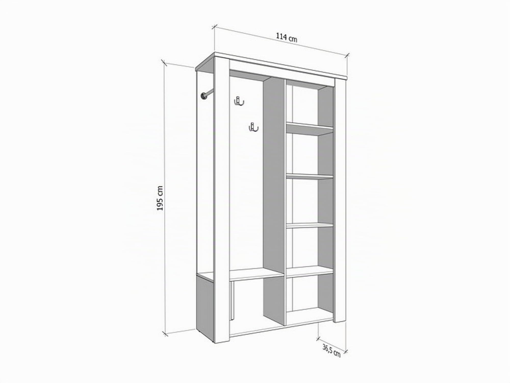 Dmora Mobile da Ingresso Kisaya 114x37x195h cm Bianco Larice Specchio Incluso 5 Ripiani, Appendiabiti