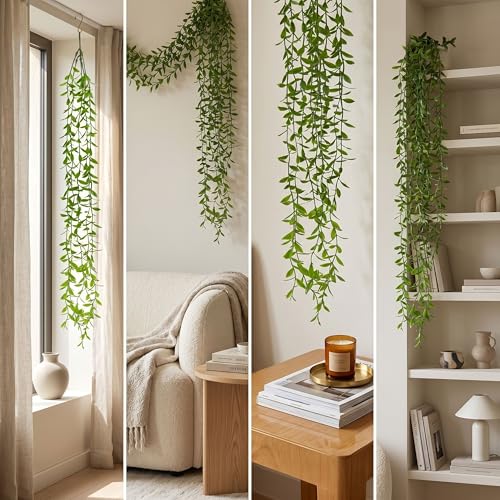 Image of Dekorly 75CM Artificial RainFlow Ivy Hanging Vines (Pack of 4) | Lush Green Cascading Creeper for Home & Balcony Decor(4, Green Tail Vines)