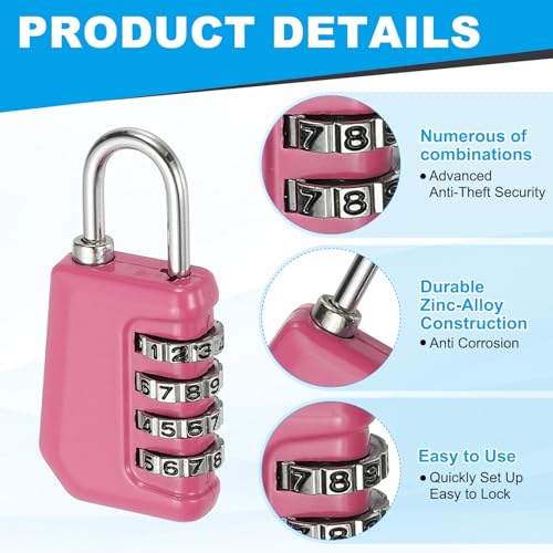 Image of MECCANIXITY Combination Lock, 4 Digit Padlock Combination Outdoor Waterproof Locker Lock for Gym Luggage Home Sports Hasp Storage, Pink Pack of 1