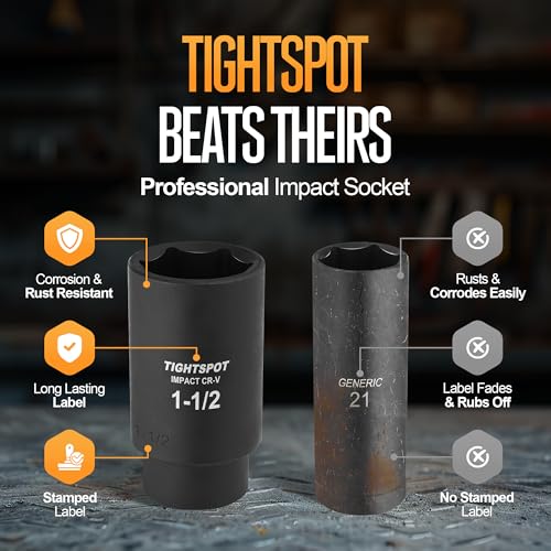 Image of TIGHTSPOT 1 /2 Inch Drive 1-1 /2 Inch Deep Impact Socket with Anti-Rounding 6 Point Design, Heat-Treated CRV Steel