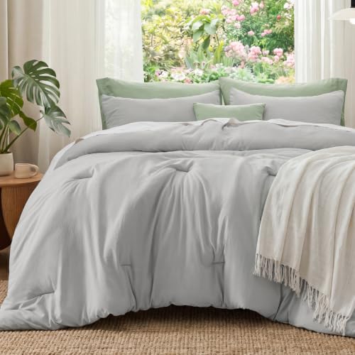 Image of Bedsure Full Comforter Set, Silver Grey Soft Prewashed Bedding for All Seasons, 3 Pieces GentleSoft Bed Set, 1 Lightweight Comforter (82 inchx86 inch) and 2 Pillowcases (20 inchx26 inch)