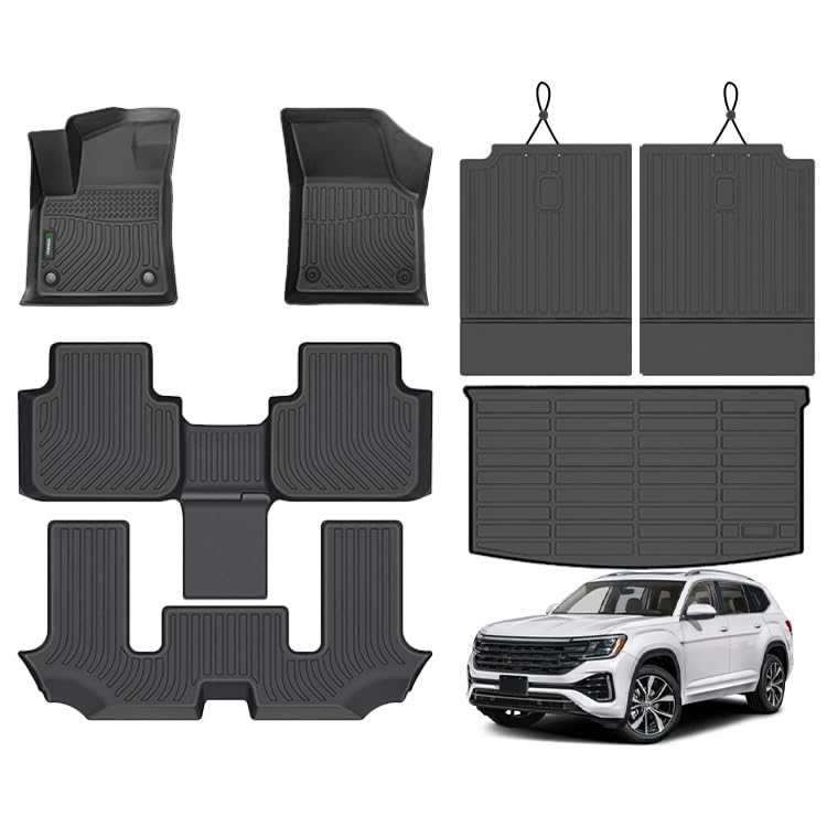 ANBINGO Floor Mats SeatBack Cargo Liner Atlas 2018-2026 6 Passenger 2nd Row with Bucket Seat 50 50 Velcro