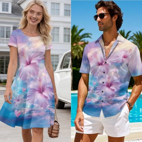 Image of AFPANQZ Couple Matching Outfit Casual Men's Button Down Shirt or Short Sleeve Summer Sundresses Dresses for Women 2026
